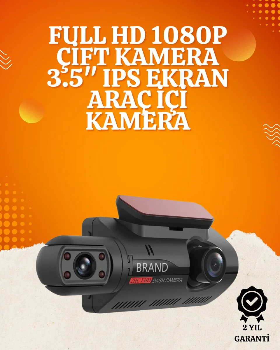 WiFi Destekli Araç Kamerası – 3 inç Ekran 1080P Ön ve 720P İç Kamera