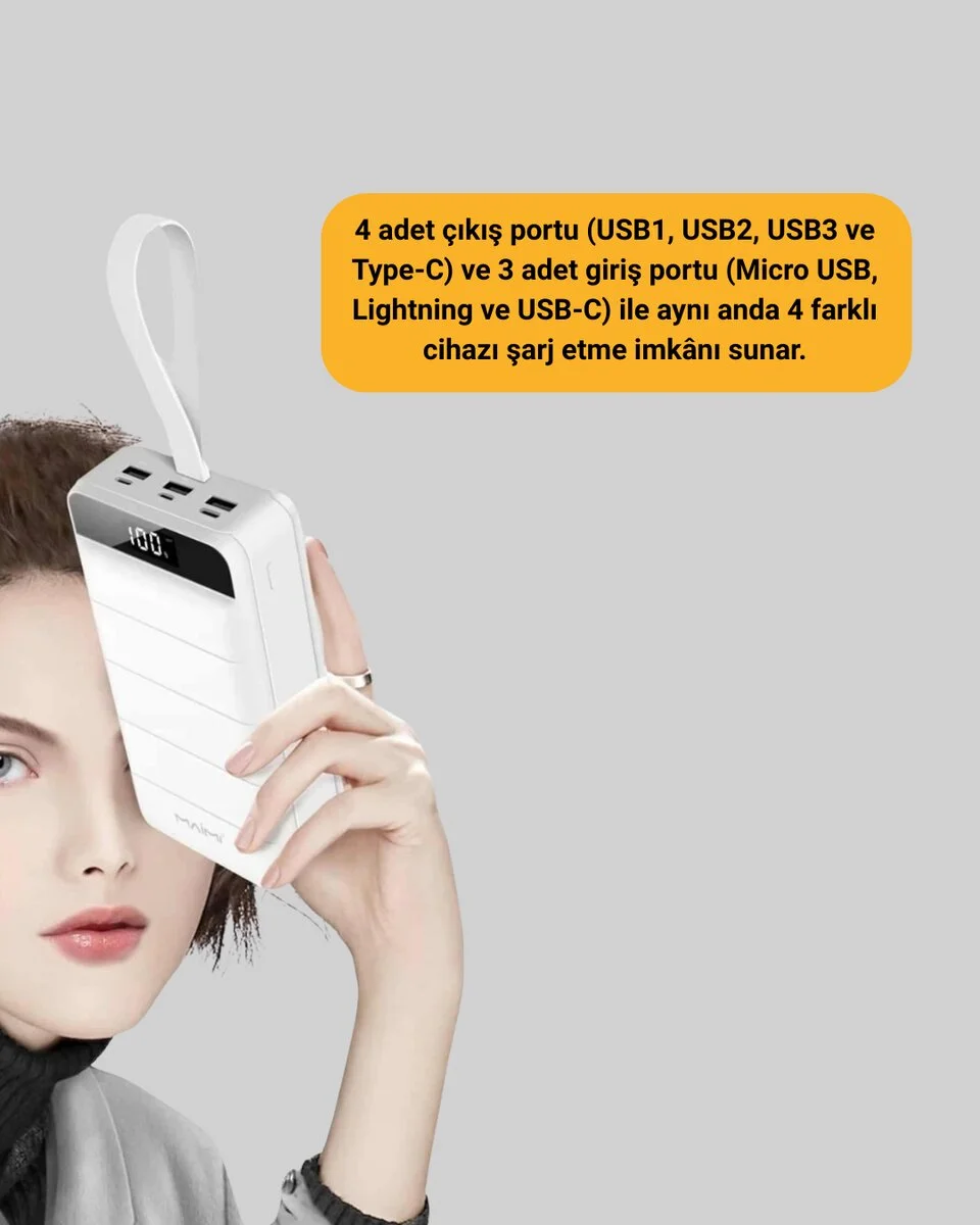Çoklu Cihaz Uyumlu LED Ekranlı 50000 mAh Powerbank