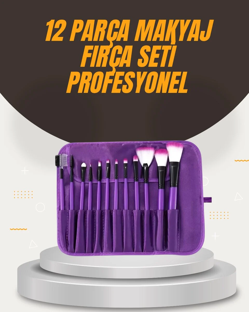 Fondöten Allık ve Far Uygulamalarına Uygun 12 Parça Makyaj Fırça Takımı Ergonomik Saplı