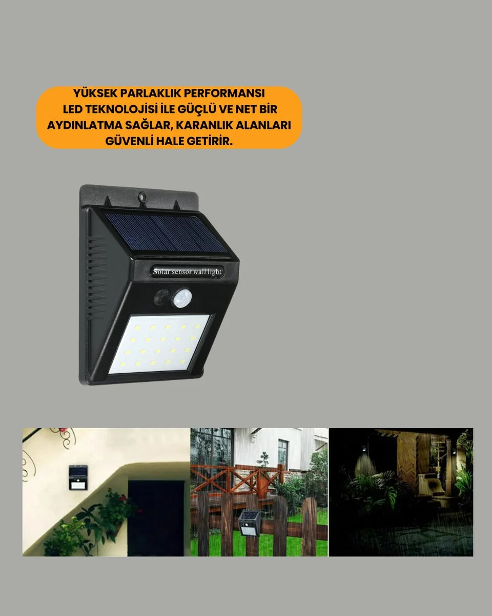 Montajlı Güneş Enerjili Duvar Tipi Aydınlatma – 8 Saat Çalışma Süresi