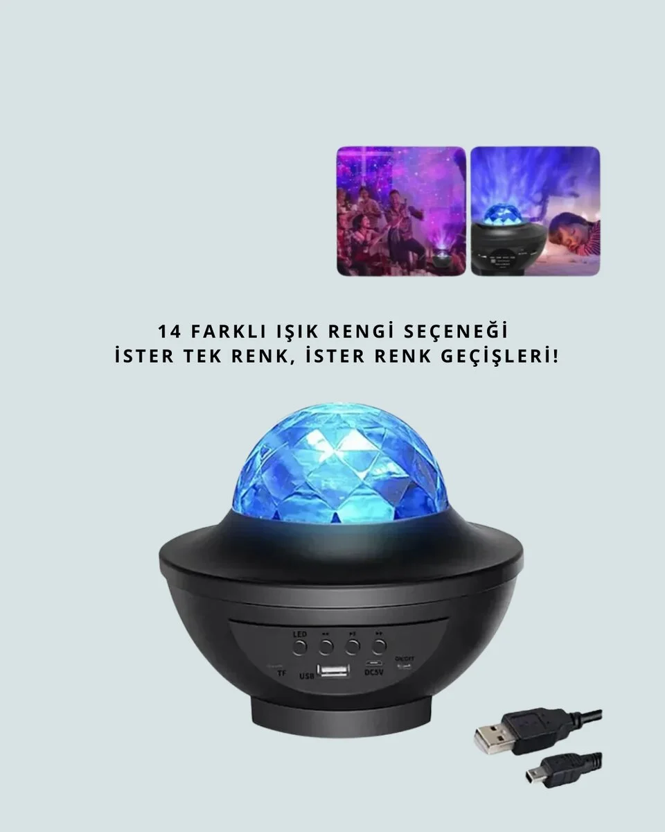 Yıldız & Okyanus Dalga Projektörü – Bluetooth / USB Hoparlörlü