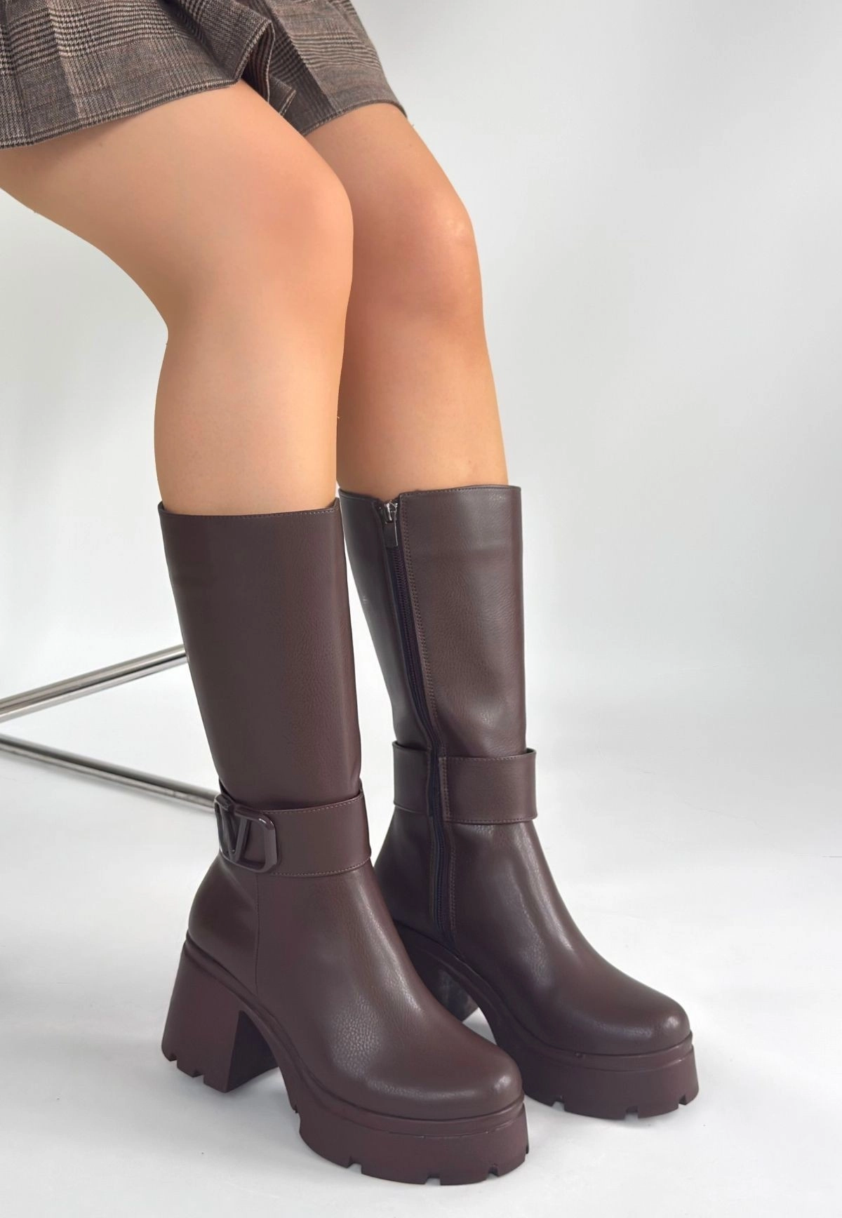 Moki Kahverengi Cilt Topuklu Çizme