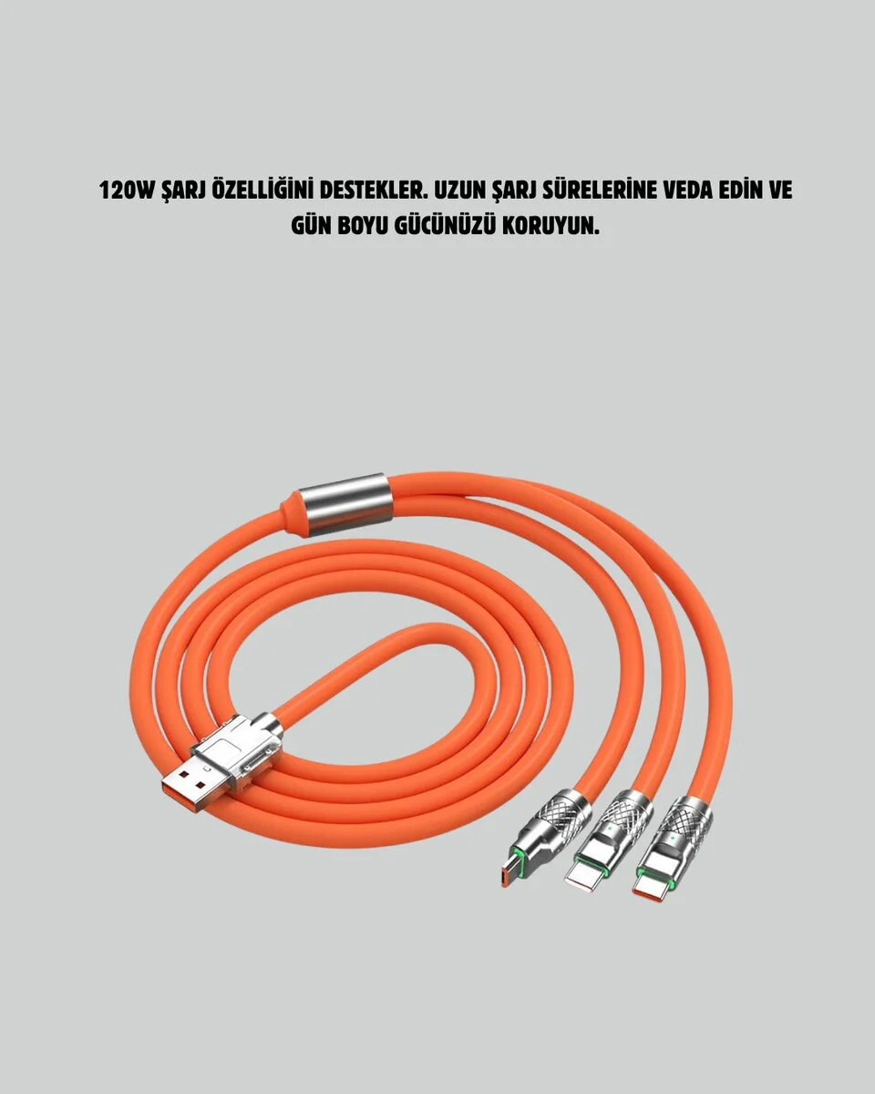 Çinko Alaşımlı Uçlu 120 W Şarj Kablosu – Dolaşmaya Dayanıklı 12 m USB Kablo