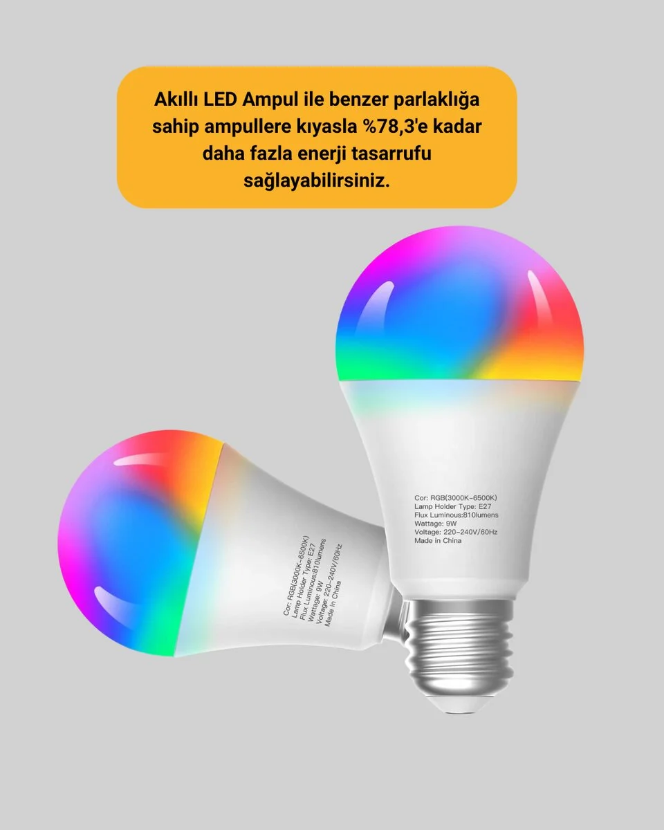 RGBW Teknolojili Akıllı LED Ampul Zamanlayıcılı