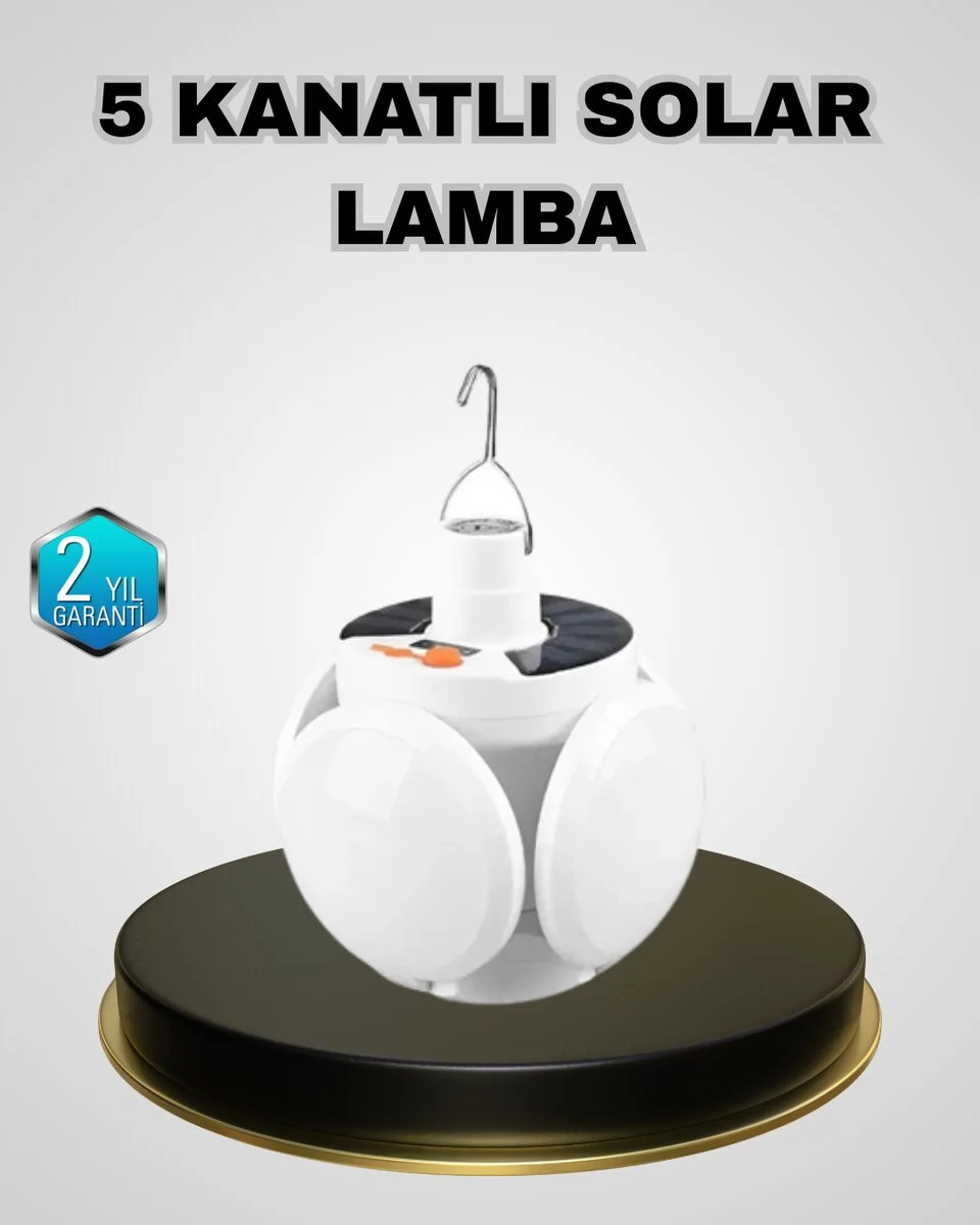 5 Kanatlı Solar Kamp Lambası – USB Şarjlı Taşınabilir IP65 Su Geçirmez Bahçe Lambası