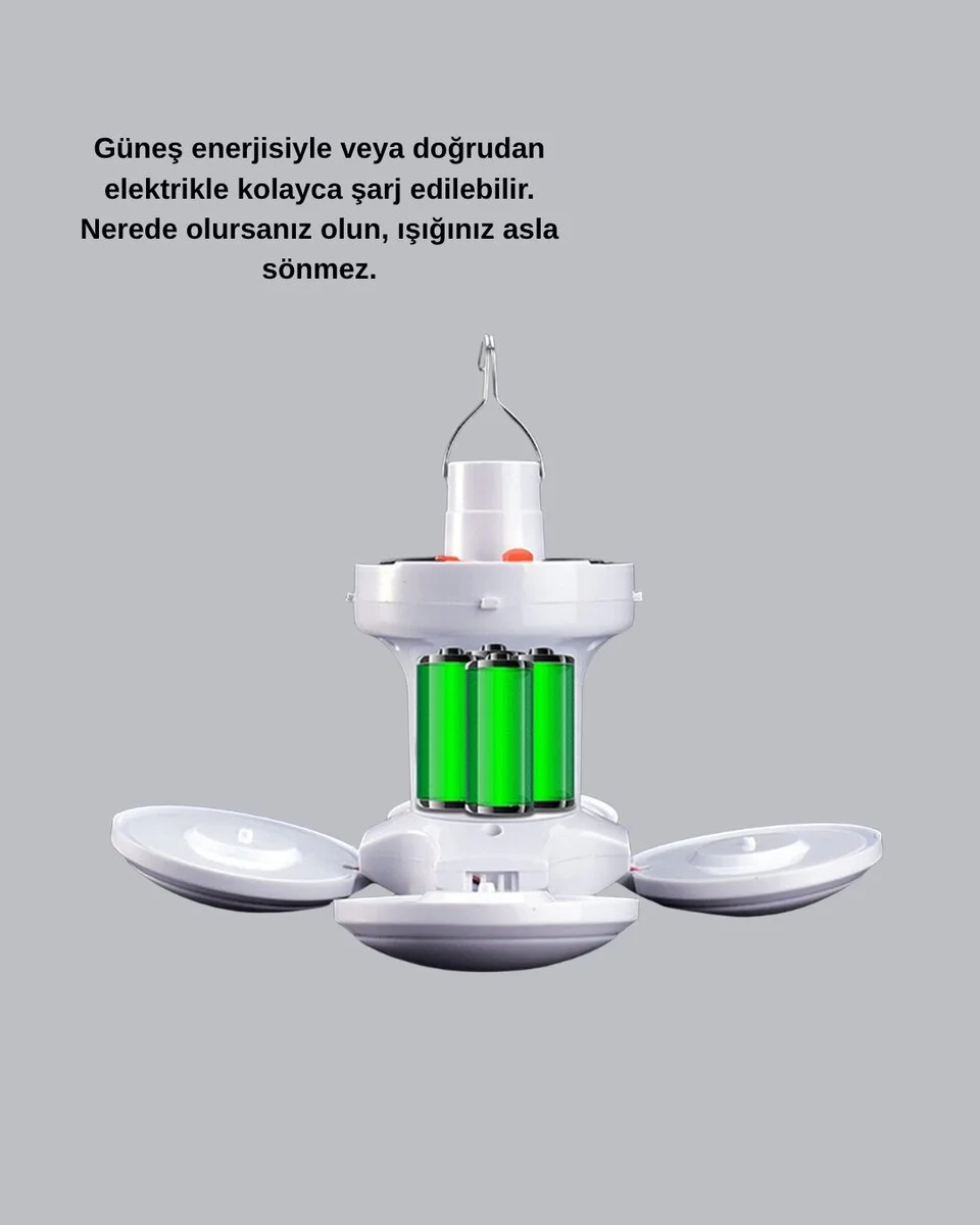 5 Kanatlı Solar Kamp Lambası – USB Şarjlı Taşınabilir IP65 Su Geçirmez Bahçe Lambası