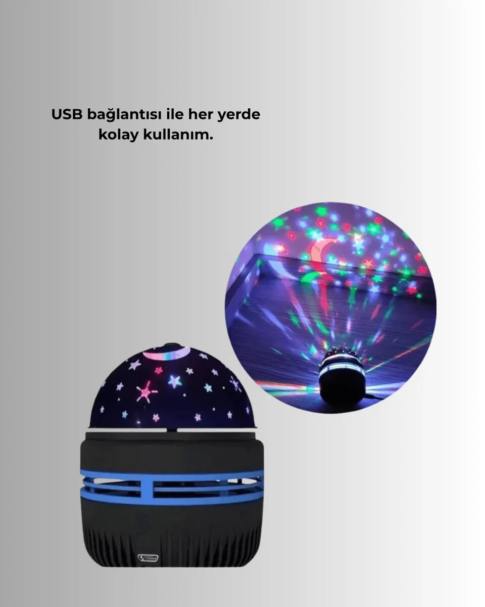 USB’li Yıldız Projektör Lamba – Döner Galaxy Işık Şovu Çocuk ve Yetişkin Uyku Lambası