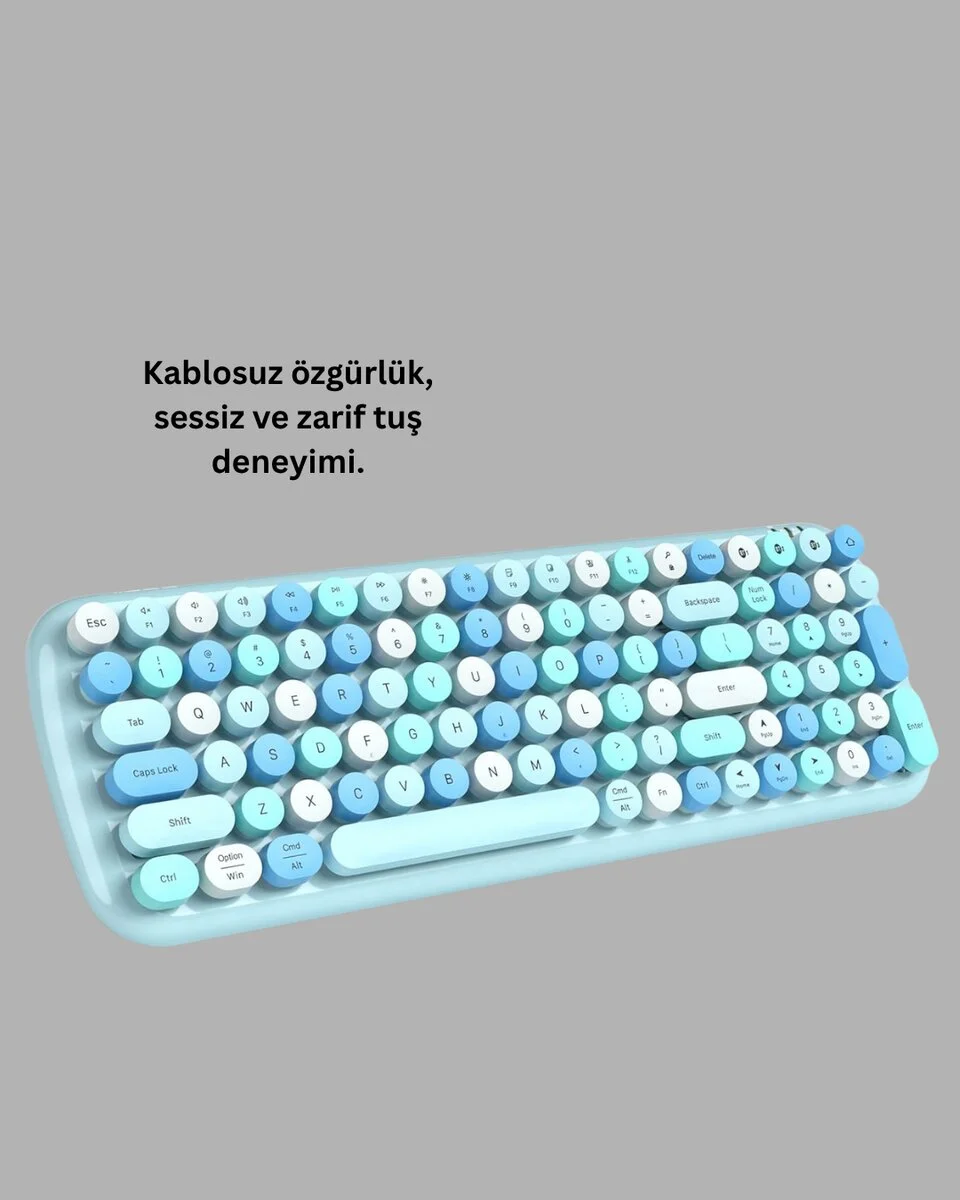 Retro Tarz Kablosuz Klavye Mouse Seti – 104 Tuşlu Ergonomik Tasarım