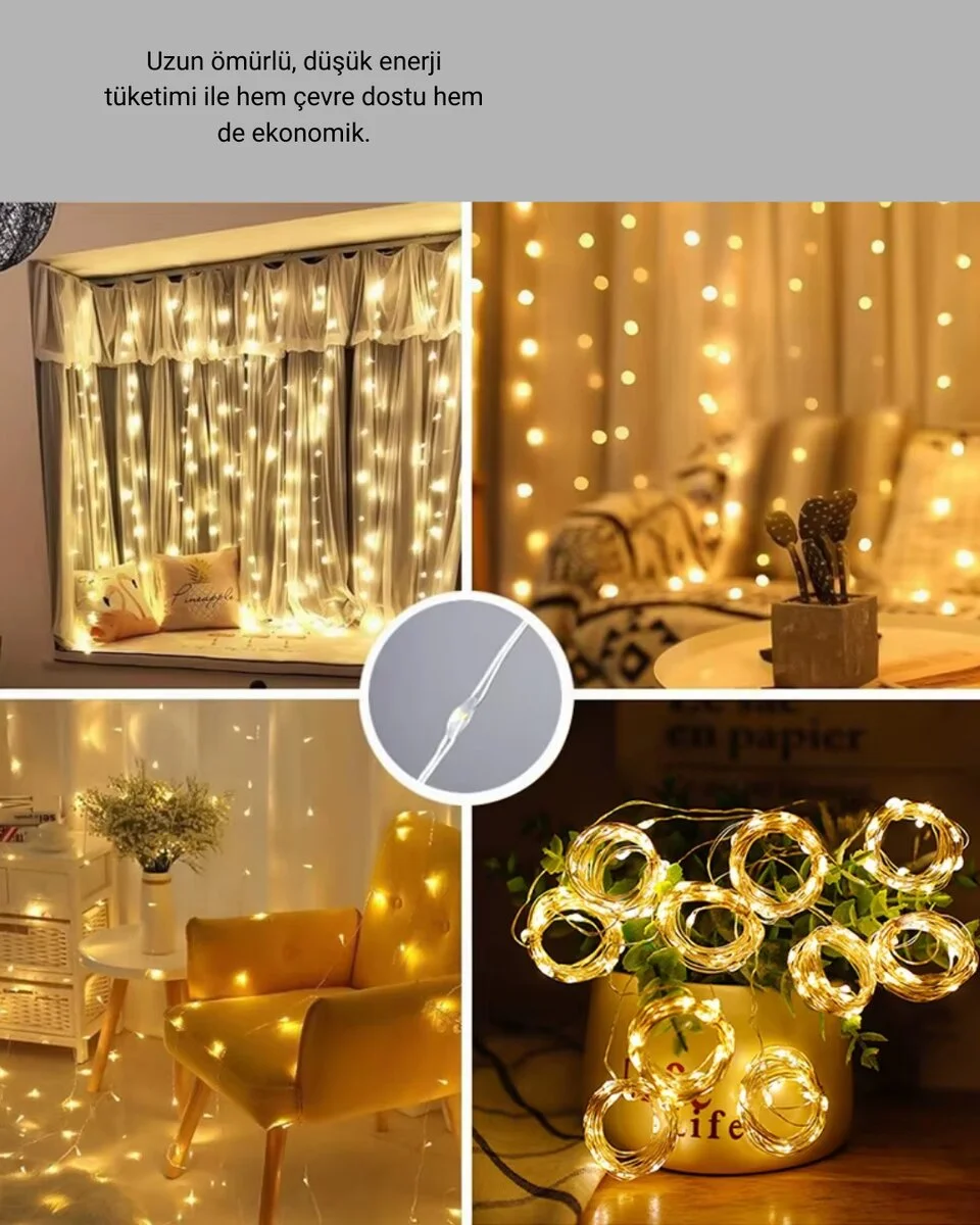 300 LED Perde Işık – Sıcak Beyaz Dekoratif Aydınlatma