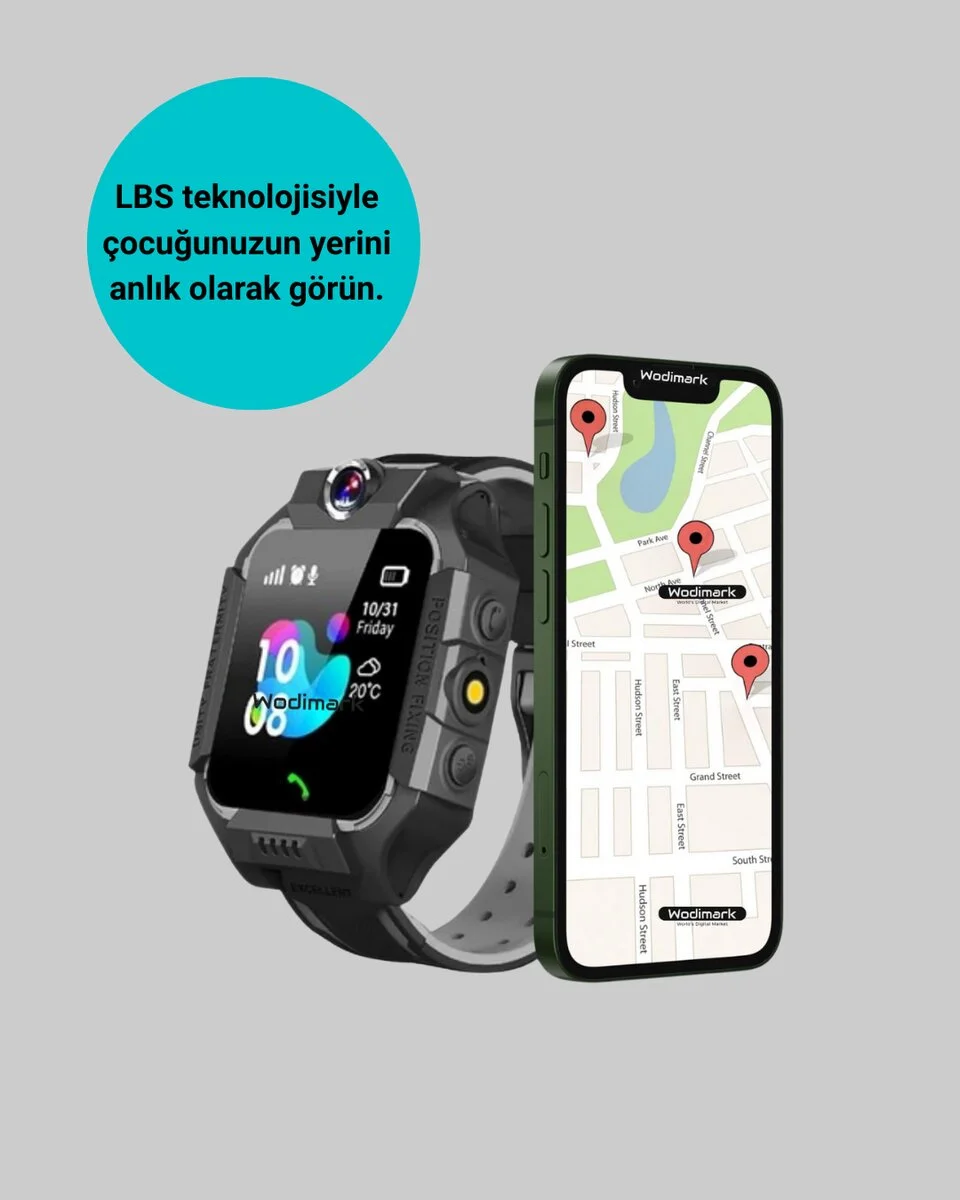 S10 Siyah Akıllı Çocuk Saati Konum Takip ve Güvenlik Özellikli