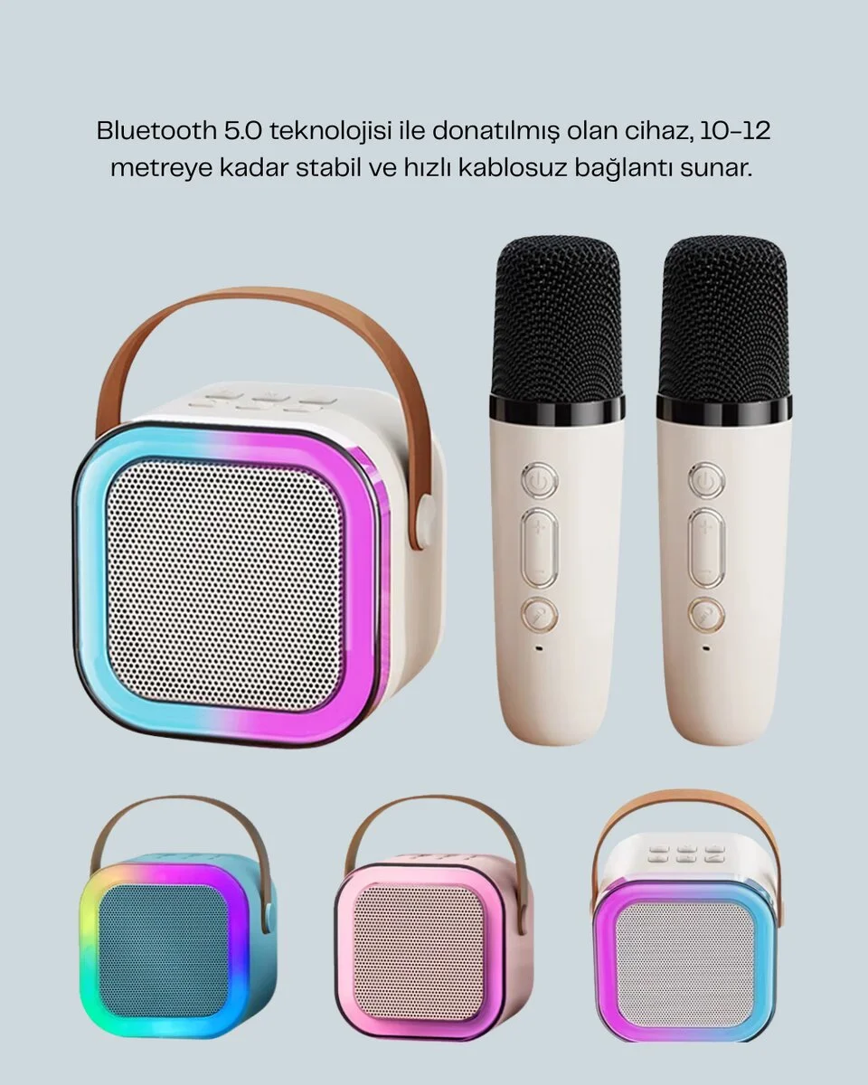 LED Işıklı Taşınabilir Karaoke Hoparlör – USB & AUX Girişli