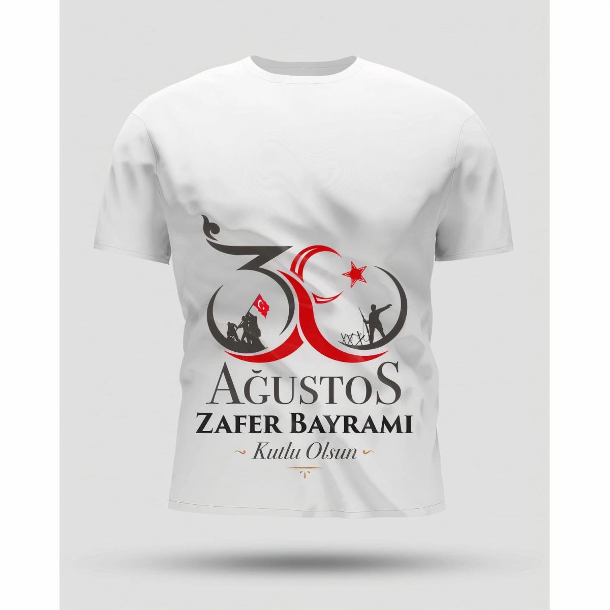 30 Ağustos Zafer Bayramı Baskılı Oversize Bisiklet Yaka T-shirt