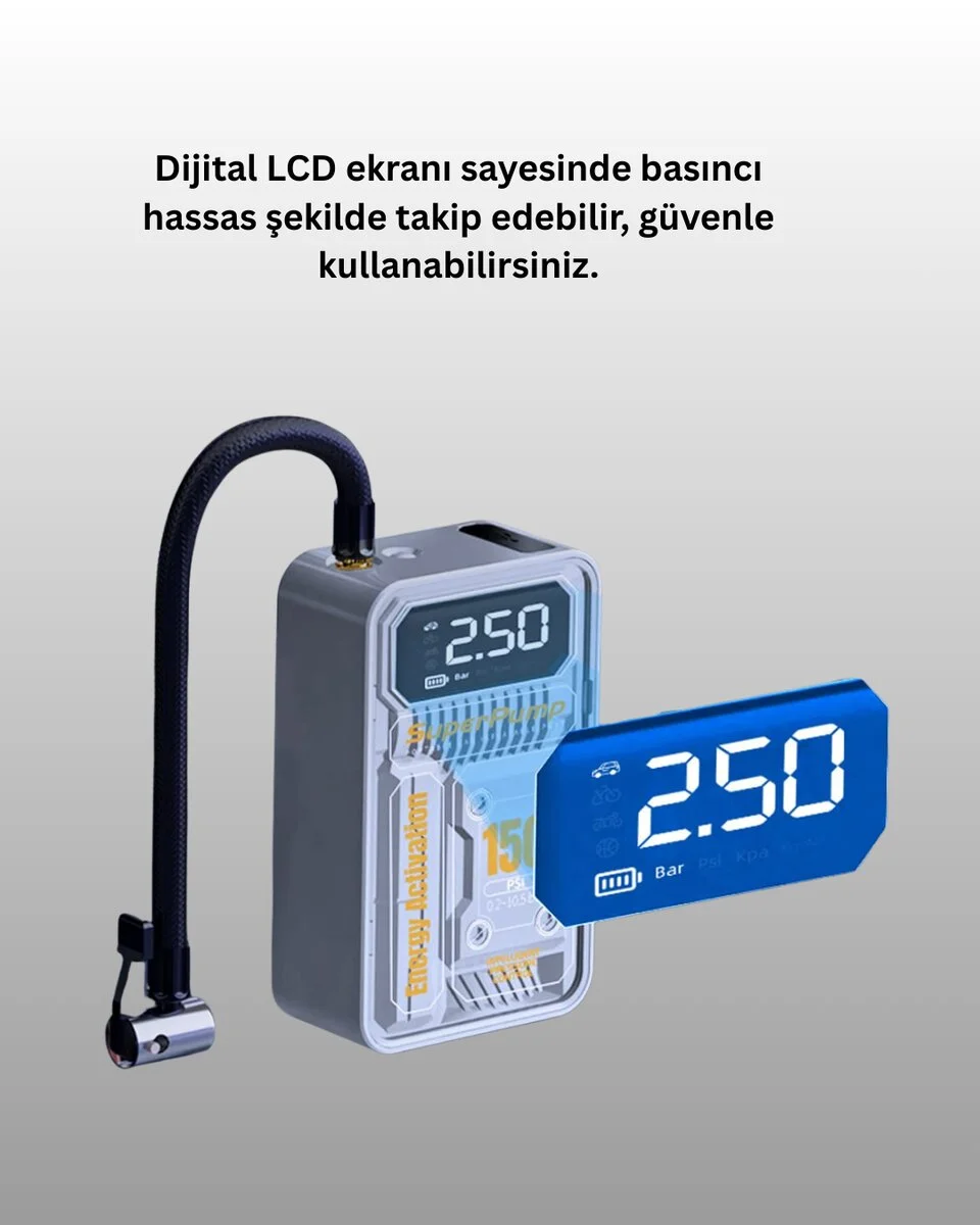 Hızlı Şişirme Güçlü Motorlu 150 PSI Araba Lastik Pompası