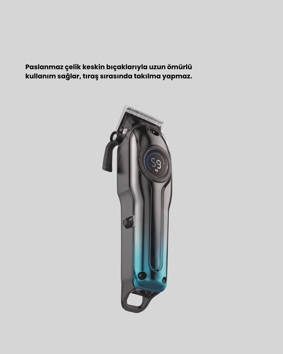 Profesyonel Saç Kesme Makinesi – 2000 mAh Şarjlı LCD Ekranlı