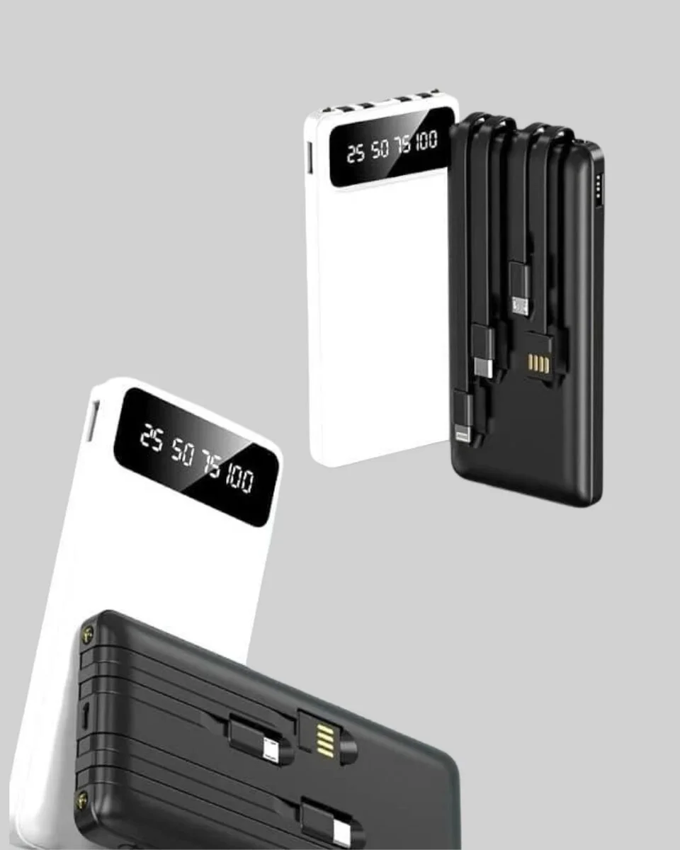 20.000mAh PD Powerbank LED Işık LCD Ekran Dahili Kablo Çoklu Giriş