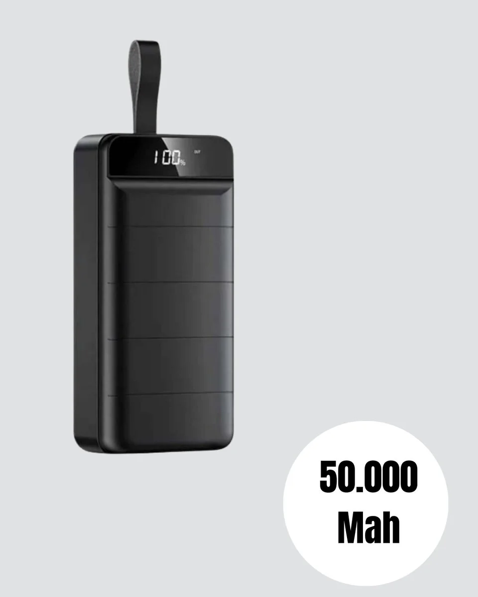 50.000 mAh Kapasiteli Powerbank – Hızlı Şarj Destekli 4 USB Portlu LED Işıklı Taşınabilir Enerji Deposu