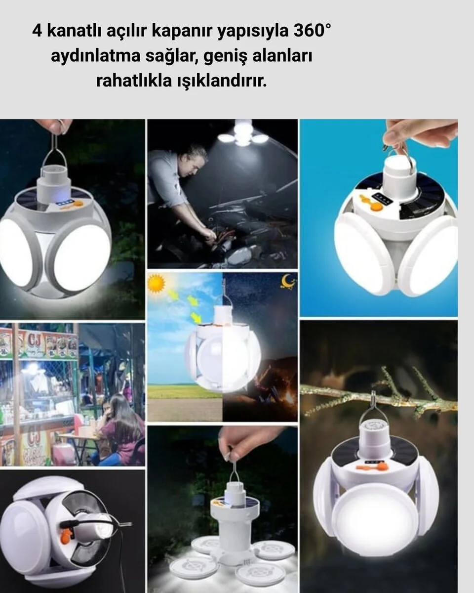 Solar Enerjili Katlanabilir Led Kamp ve Bahçe Lambası