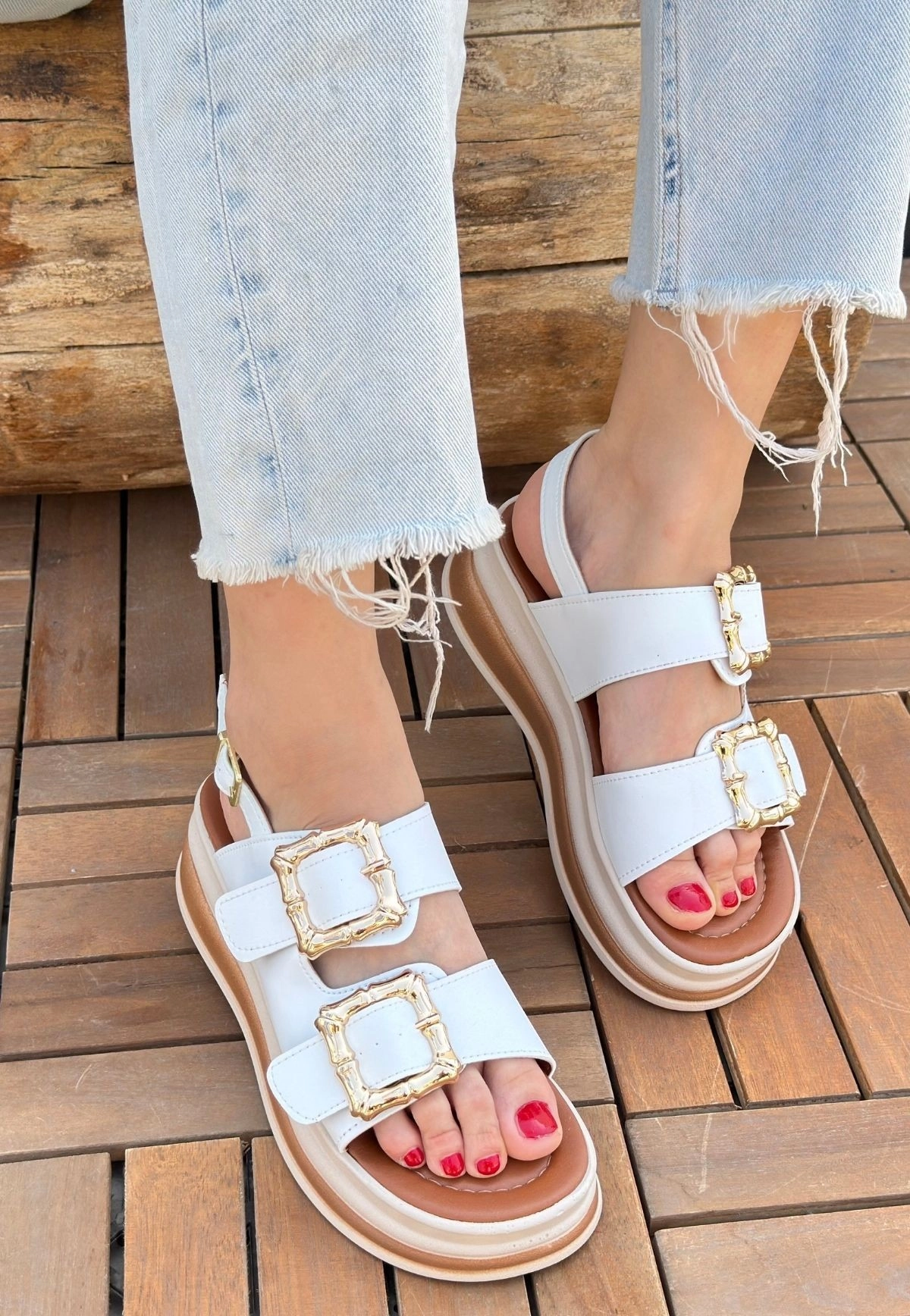 Stan Beyaz Cilt Sandalet