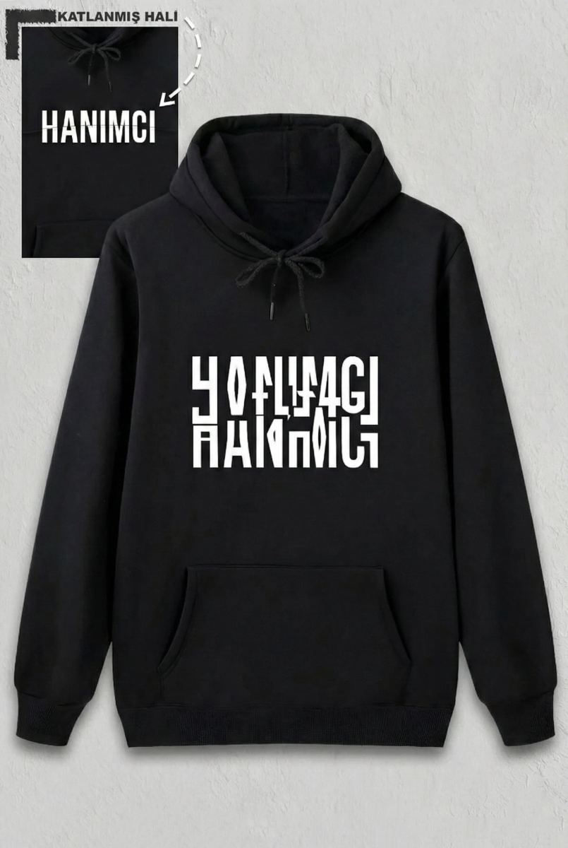 Sevgililer Günü Hanımcı Hediye Baskılı Oversize Kapüşonlu Sweatshirt - Siya