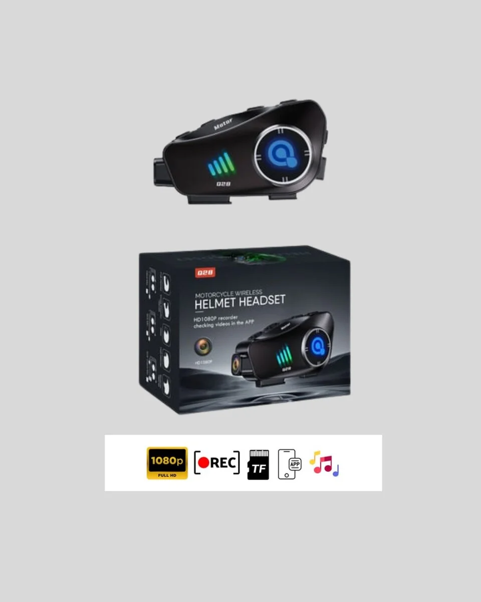 Q28 Kameralı Motosiklet Kask Kulaklık Bluetooth 5.3 Su Geçirmez 1080P HD