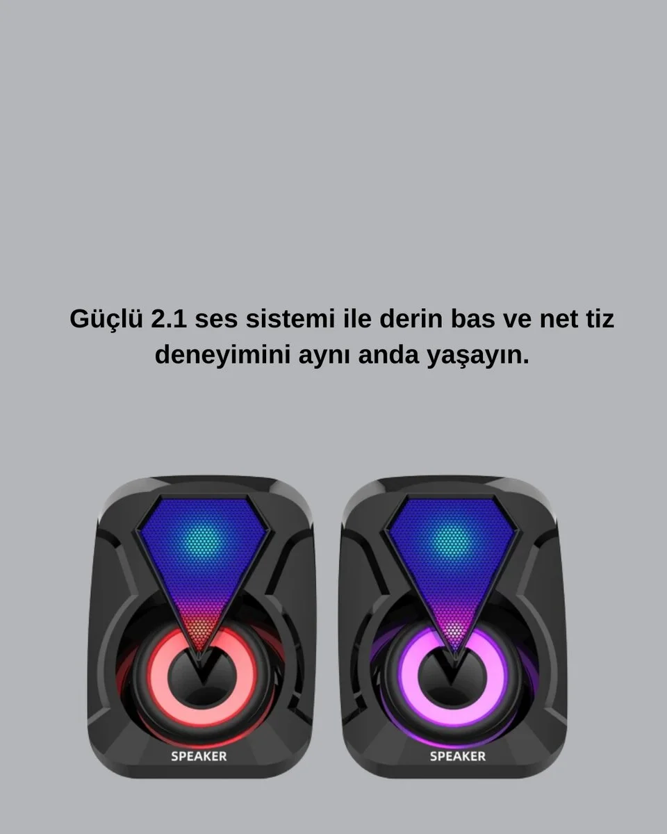 RGB Işıklı USB Hoparlör Seti 9W Çıkış Gücü Derin Bas