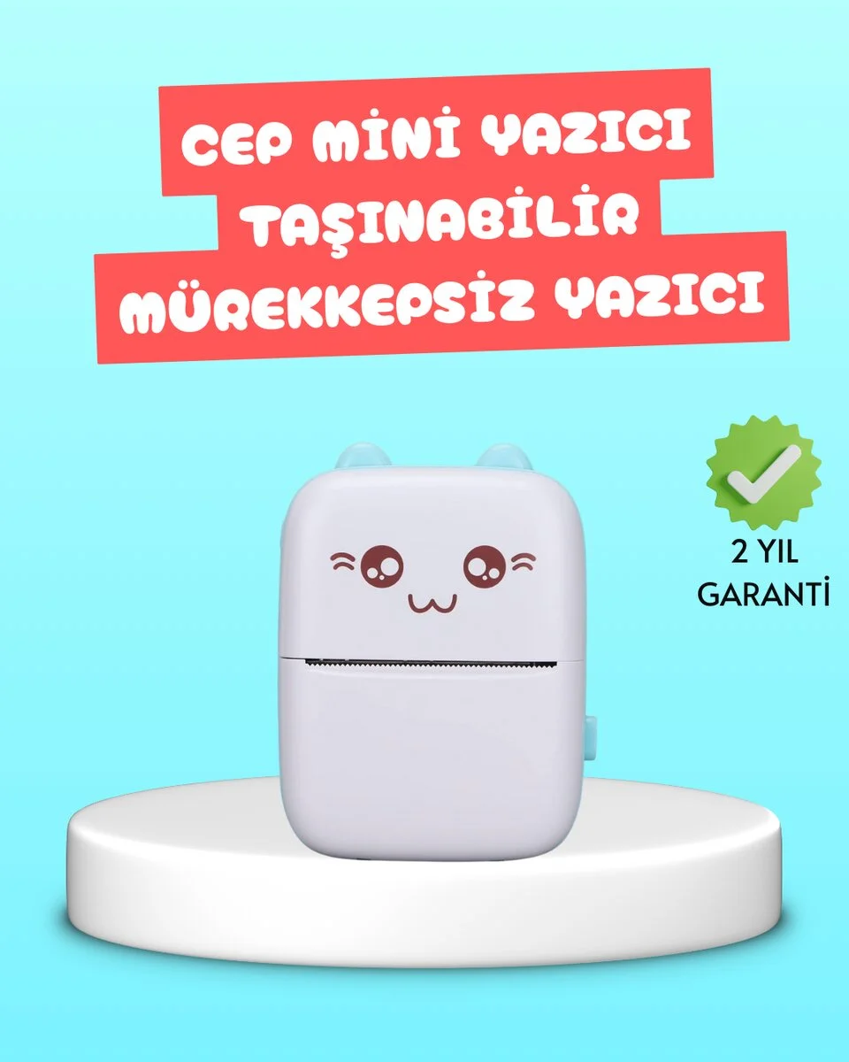 Mini Termal Yazıcı Kablosuz Taşınabilir Bluetooth Bağlantılı 200 DPI