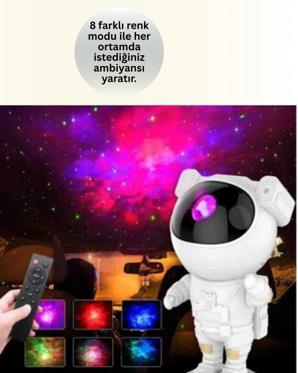 Bluetooth ve Dahili Ses Özellikli Astronot Projeksiyon Lambası