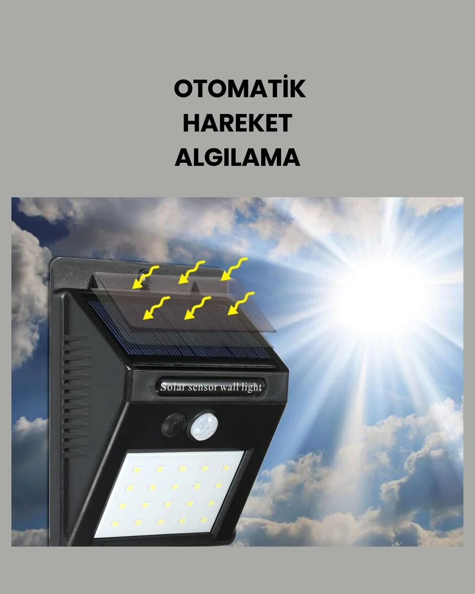 Sensörlü 20 LED Solar Duvar Lambası 3 Metre Algılama Mesafesi