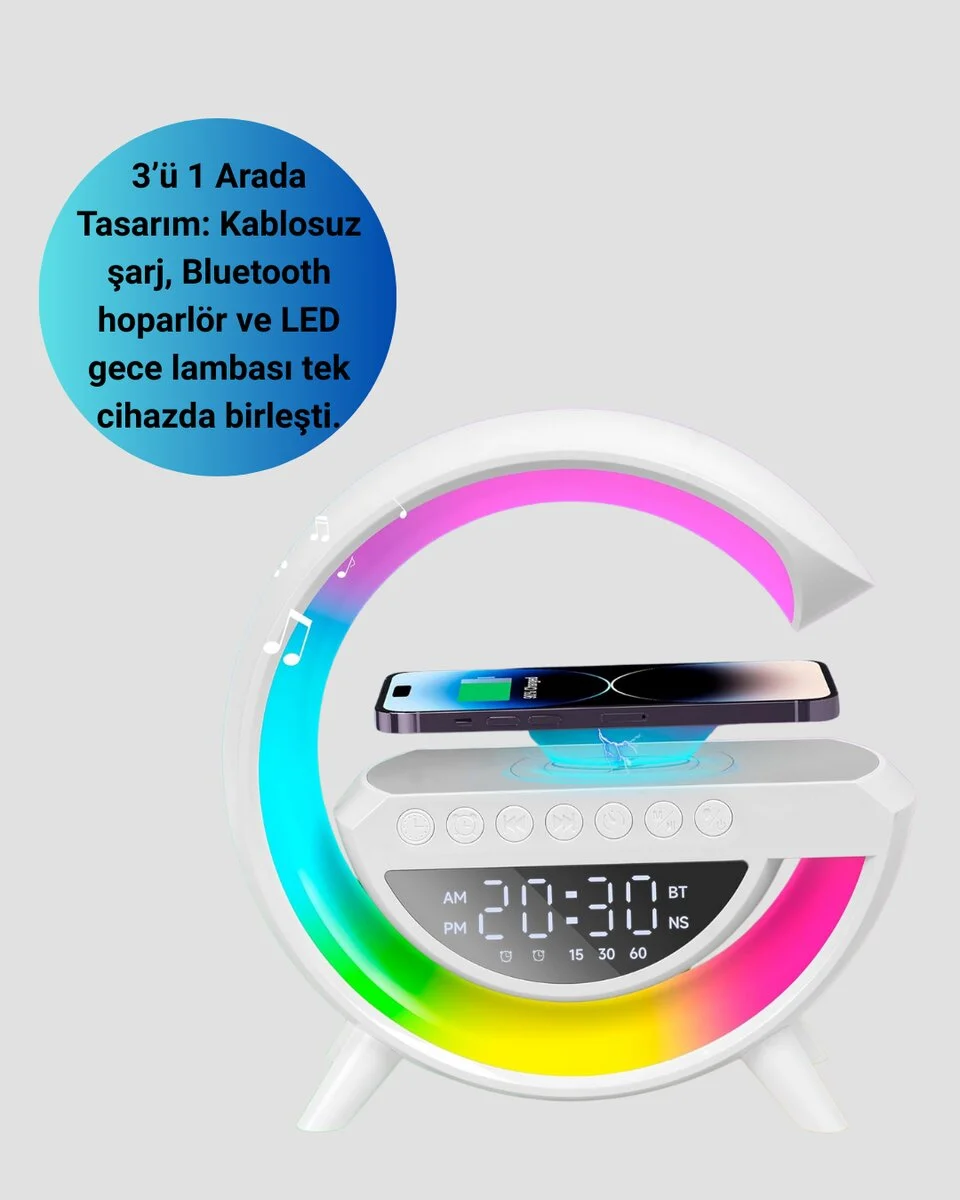15W Hızlı Şarj Destekli LED Atmosfer Işığı ve Alarm Fonksiyonlu Lamba
