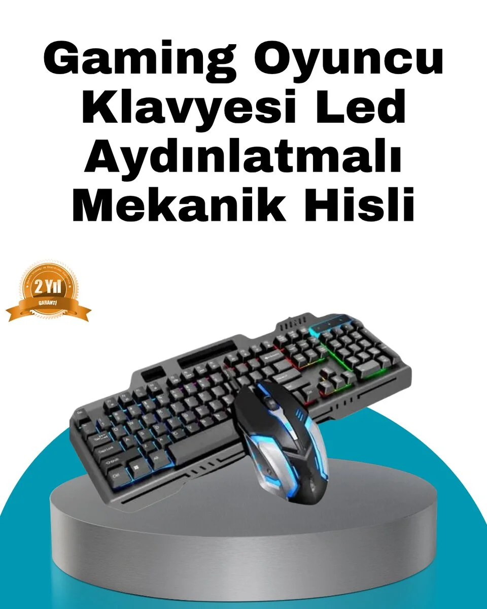 Mekanik Oyuncu Seti – LED Işıklandırma ve Ergonomik Mouse