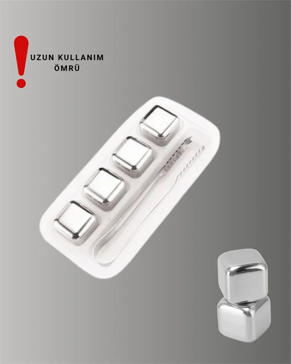 Paslanmaz Çelikten Üretilmiş Metal Buz Küpü Seti ve Buz Klipsi