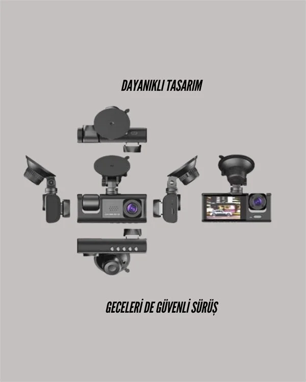 TA-01 3 Kameralı 1080P Araç Kamerası Siyah