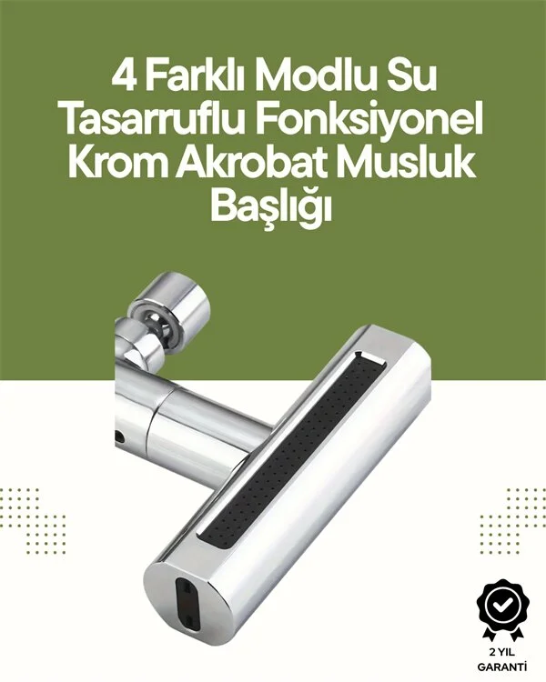 Krom Musluk Başlığı | 4'ü 1 Arada Su Çıkışı | Kolay Montajlı