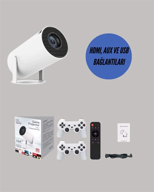 Portatif 4K Projeksiyon – 4.000 Uygulama Kablosuz Yansıtma ve Bluetooth 5.0