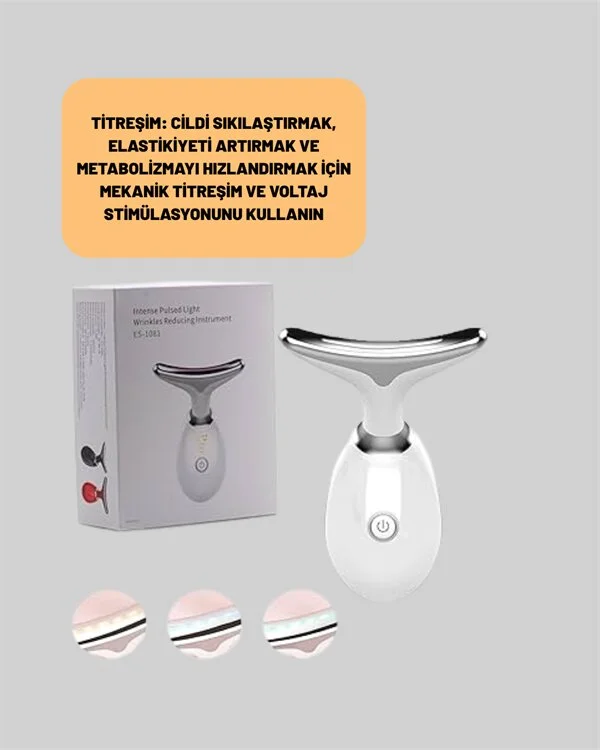 Cilt Yenileyici Şarjlı Güzellik Aleti – Pozitif/Negatif İyon Titreşimli Masaj ve Kırmızı-Mavi-Yeşil Işıkla