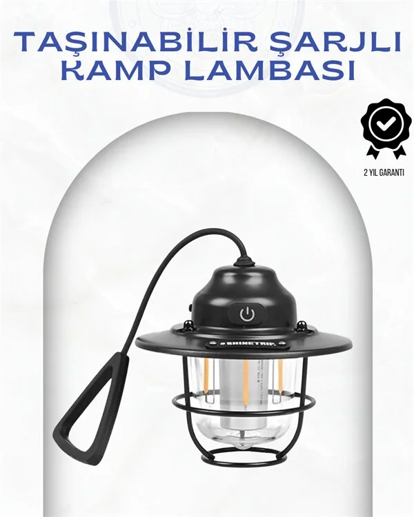 Geometrik Tasarımlı Vintage Kamp Lambası – Type-C Şarj Ayarlanabilir Parlaklık