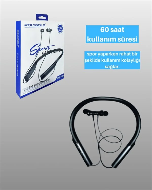 Polygold PG-100 Bluetooth Kulaklık – Ergonomik Boyun Bantlı Tasarım Net Ses ve Konfor