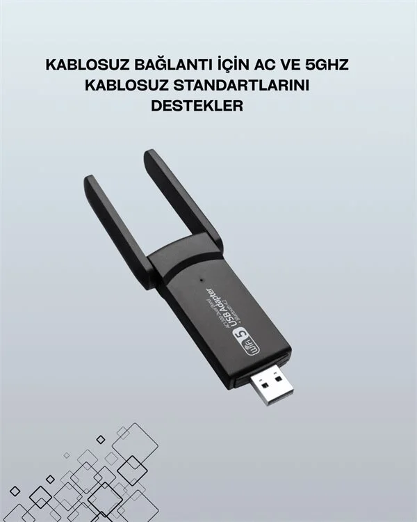 Yüksek Hızlı 1200 Mbps Çift Bant USB WiFi Adaptör – Güçlü Sinyal Geniş Uyumluluk