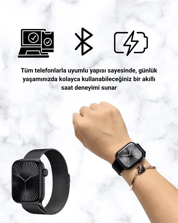 Mini Series 10 Akıllı Saat | 3 Kordon + Bileklik Hediyeli Tüm Telefonlarla Uyumlu