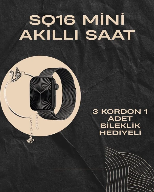 SQ-16 Mini Series 10 Akıllı Saat | Şık ve Hafif Tasarım 3 Kordon Seçeneği