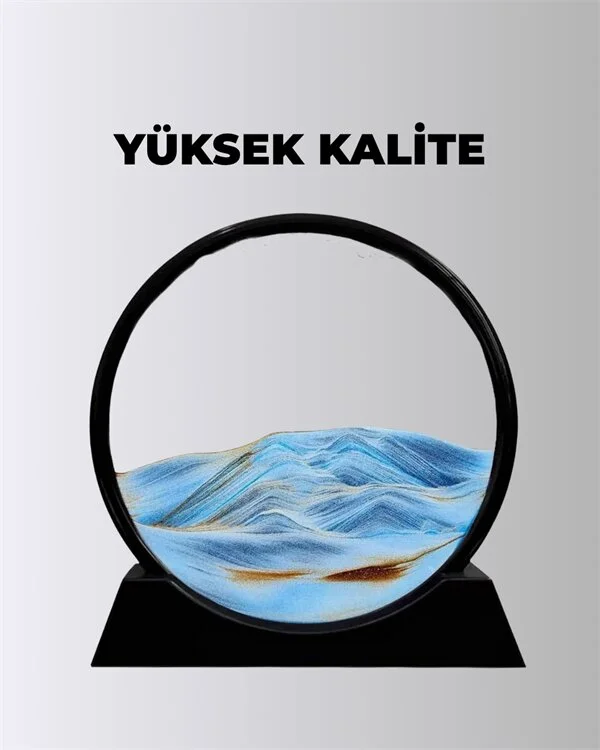 Rahatlatıcı Kum Sanatı – Yuvarlak Cam Çerçeveli Hareketli Kum Resmi Ofis ve Ev İçin Etkileşimli Masaüstü Süs
