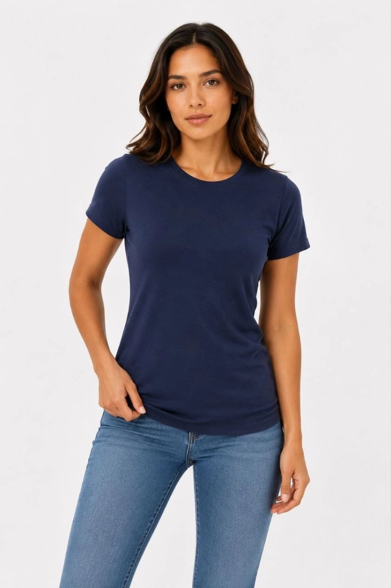 Kadın 3’lü Kısa Kollu Bisiklet Yaka Basic Slim Fit T-Shirt - Mor - Petrol Mavisi - Hardal