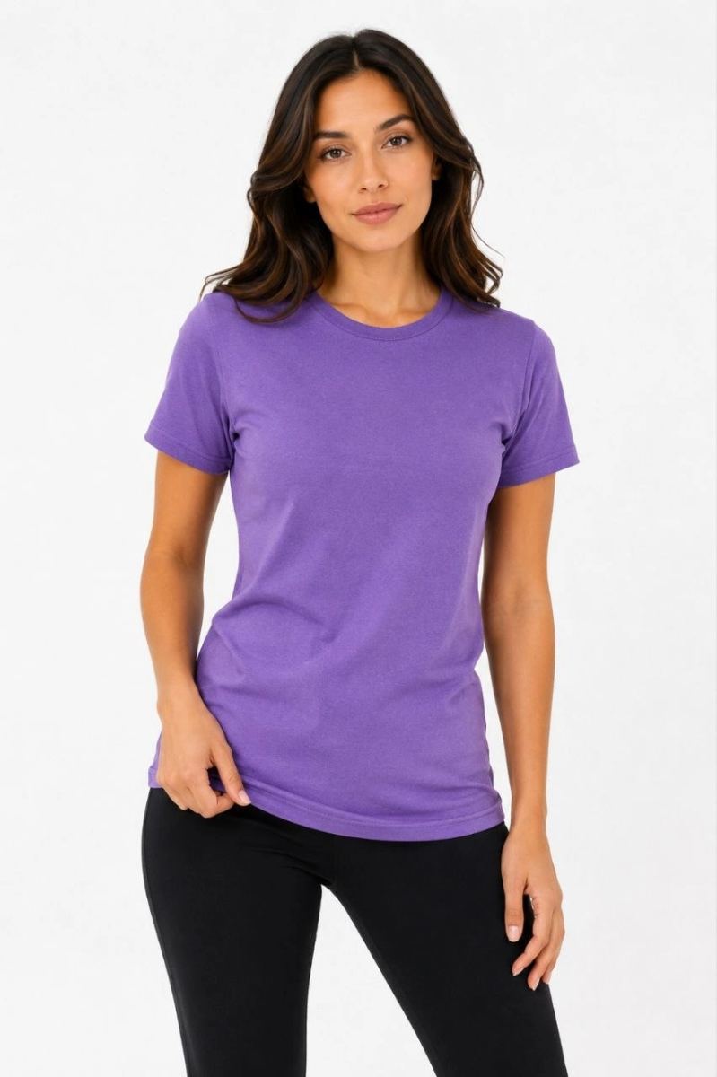 Kadın 3’lü Kısa Kollu Bisiklet Yaka Basic Slim Fit T-Shirt - Pudra Pembe - Mor - Bej