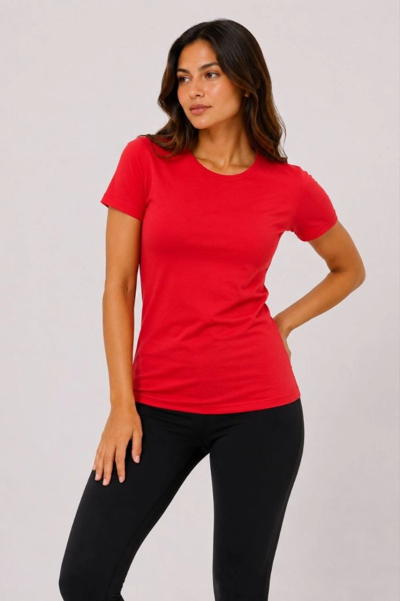 Kadın 3’lü Kısa Kollu Bisiklet Yaka Basic Slim Fit T-Shirt - Kırmızı - Mavi - Turuncu