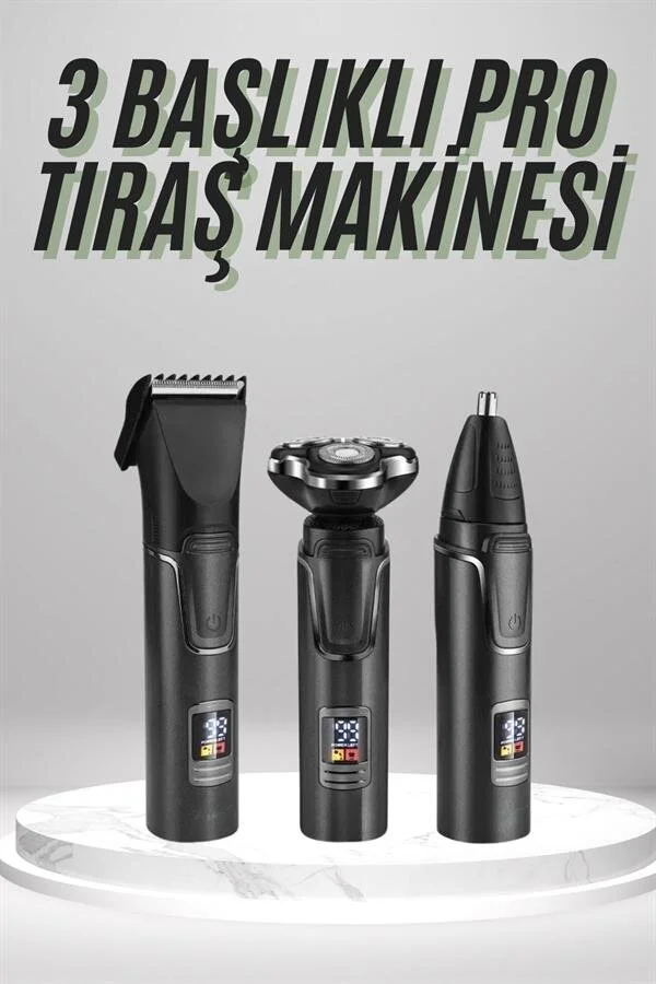Dijital Göstergeli 3 Başlıklı Tıraş Makinesi Islak Kuru Lazer Öncesi Günlük