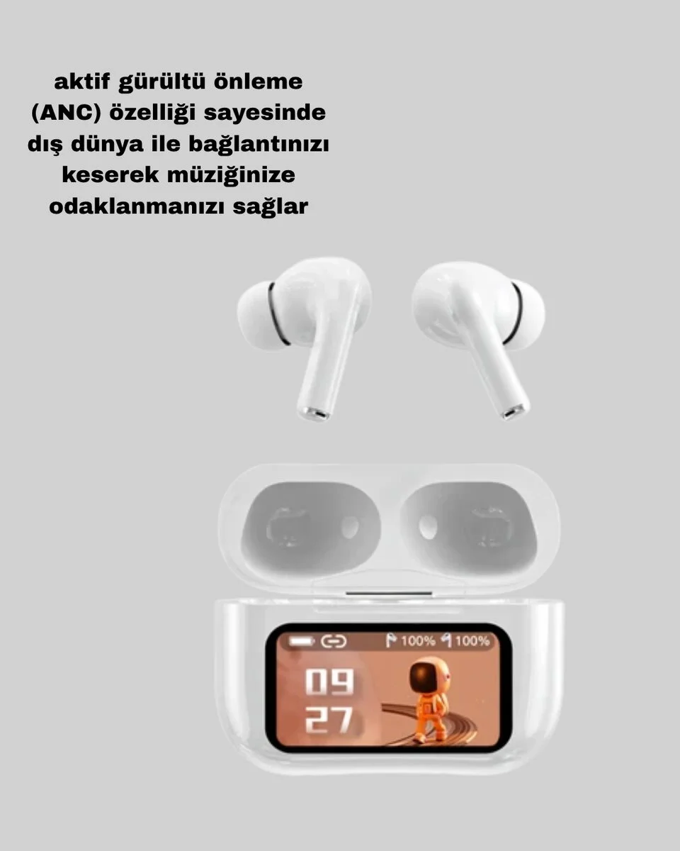 Dokunmatik Ekranlı Bluetooth Kulaklık – ANC Suya Dayanıklı Powerbank Kutulu