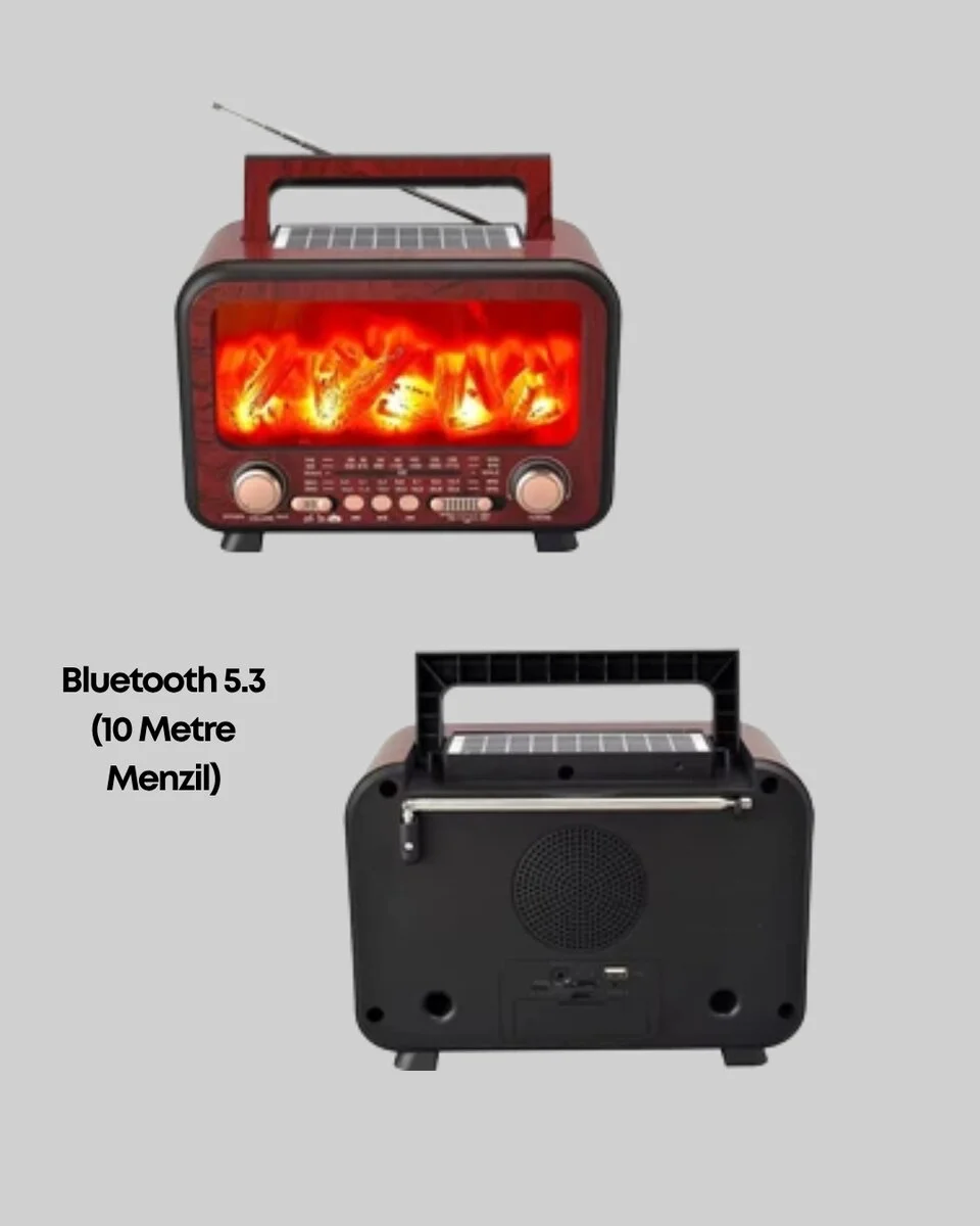 Solar Panelli Alev Işıklı Bluetooth Hoparlör – Çoklu Giriş Uzun Pil Ömrü