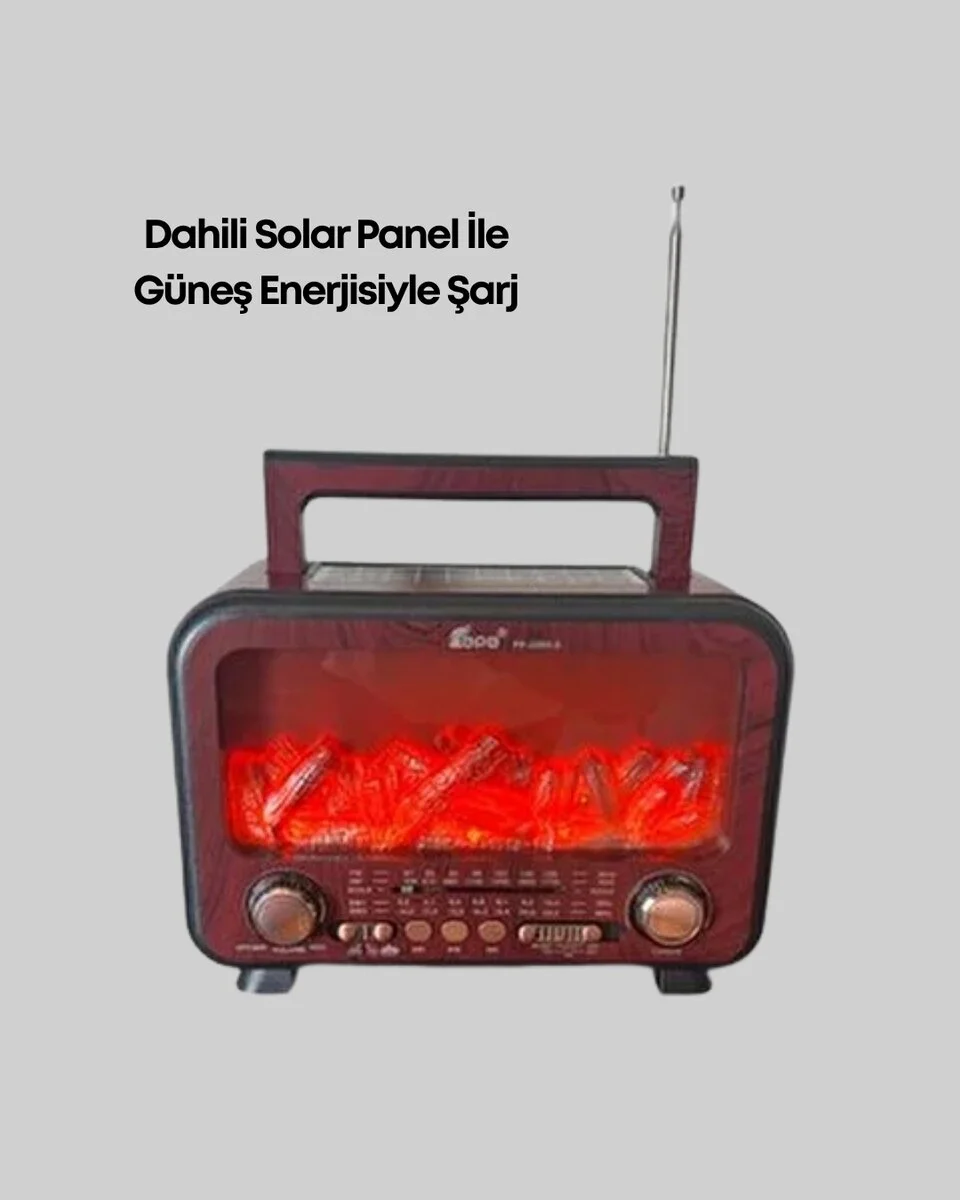Taşınabilir Şömine Görünümlü Bluetooth Hoparlör – Solar Şarjlı Alev Işıklı 7W Ses