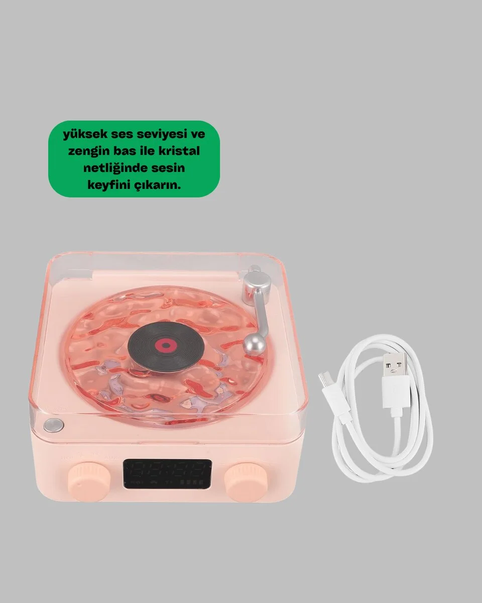 Retro Bluetooth Hoparlör – Yumuşak Gece Lambası ve Saat Göstergeli