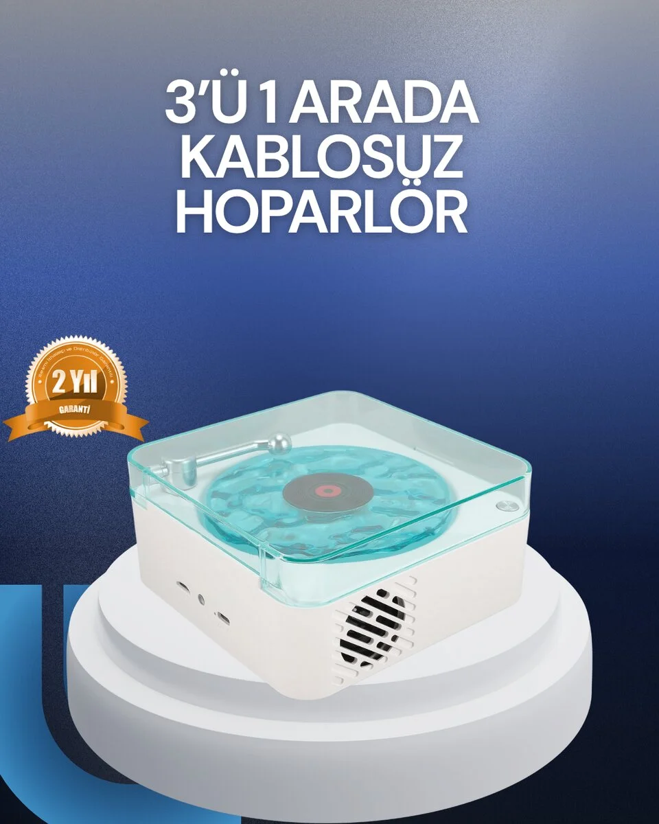 Bluetooth Hoparlör – 3-ü-1 Saatli Gece Lambası ve Vintage Tasarım